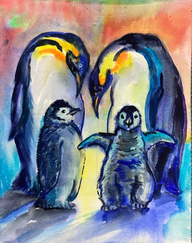 Penguin family by artist Anastasia Shimanskaya